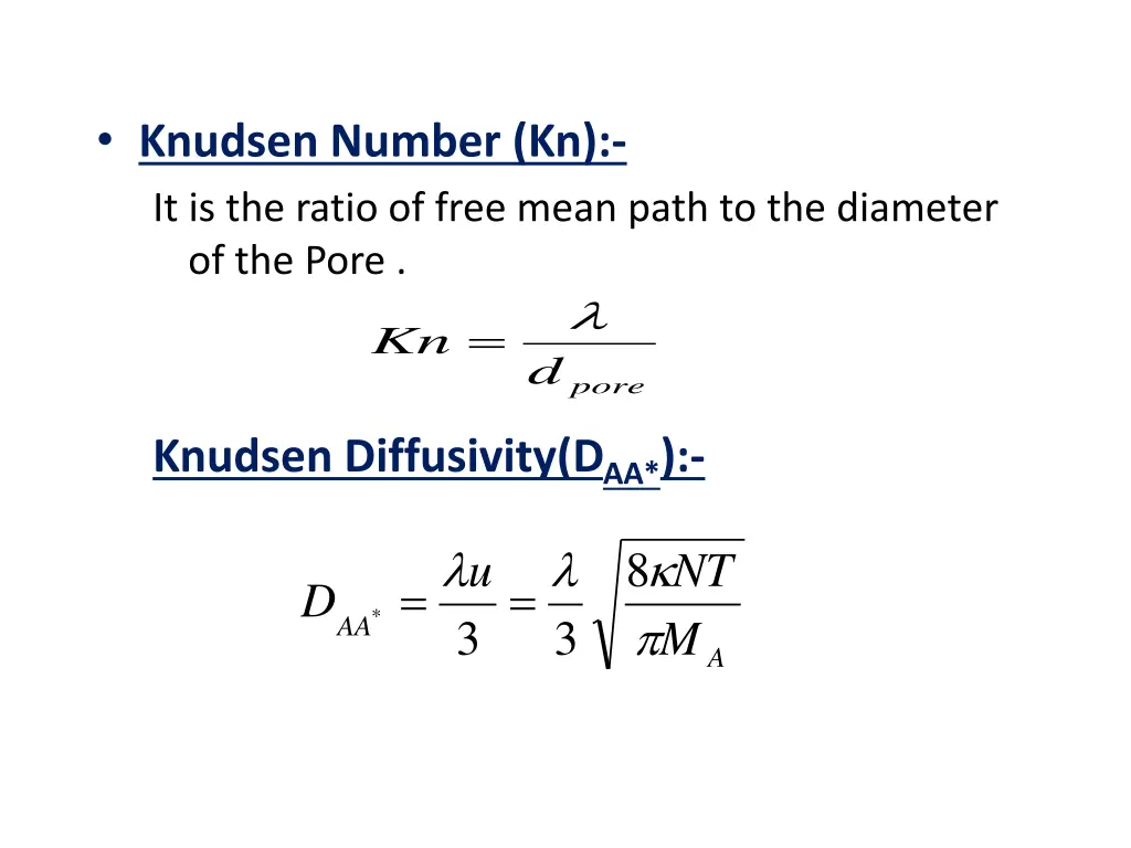 knudsen number kn it is the ratio of free mean