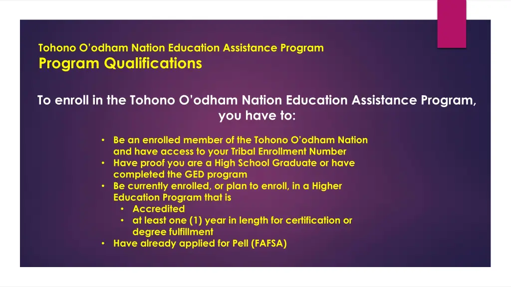 tohono o odham nation education assistance