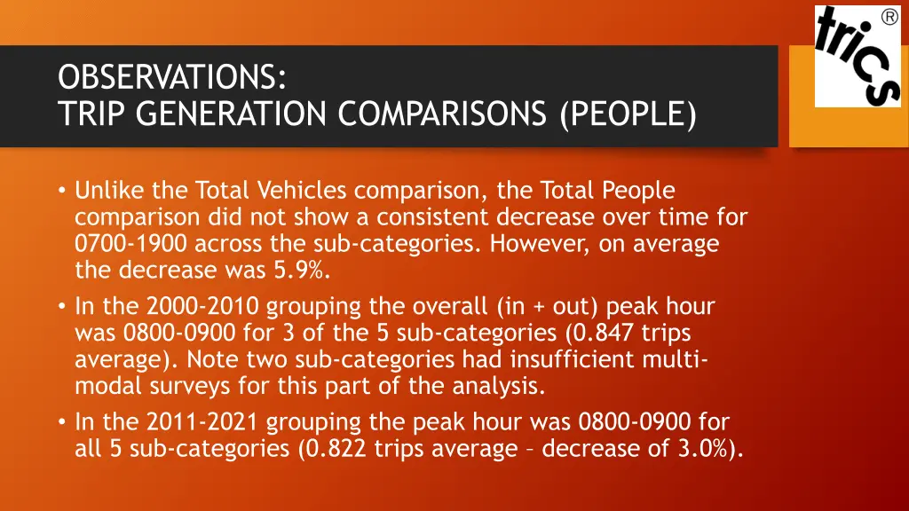 observations trip generation comparisons people 1