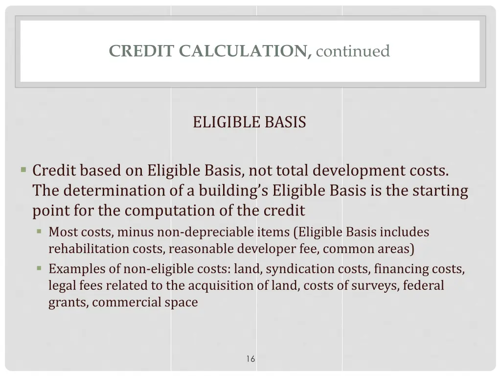 credit calculation continued