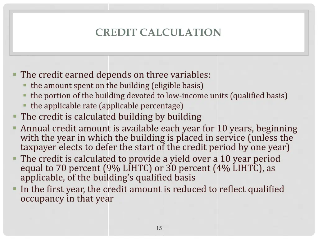 credit calculation