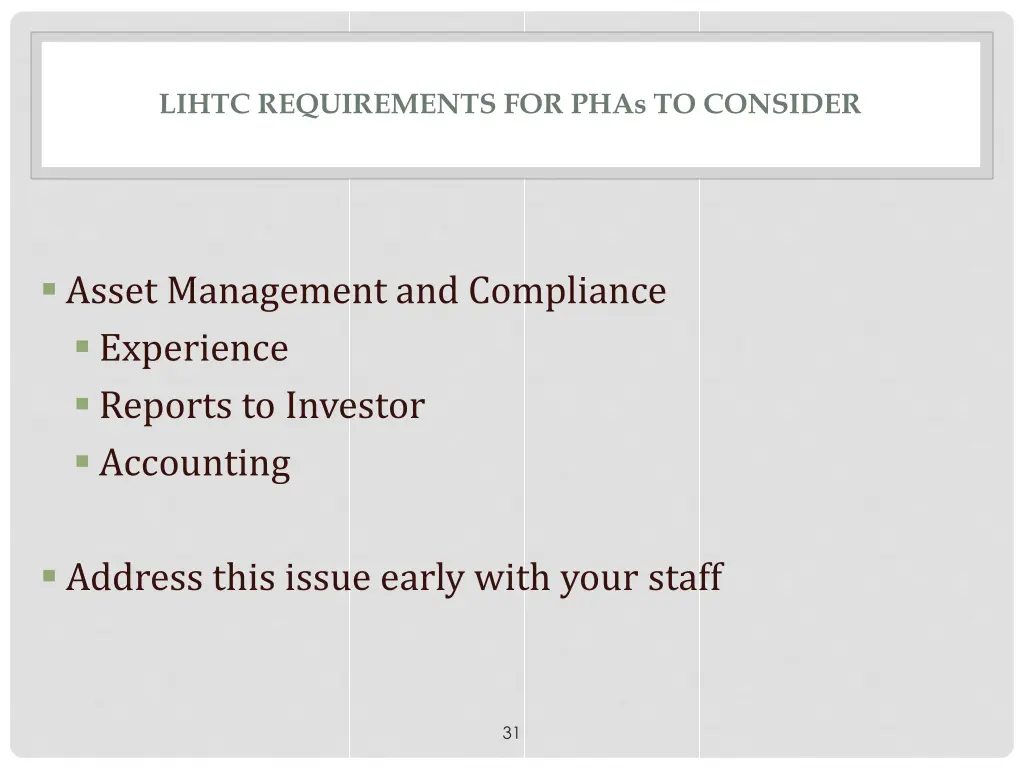 lihtc requirements for phas to consider