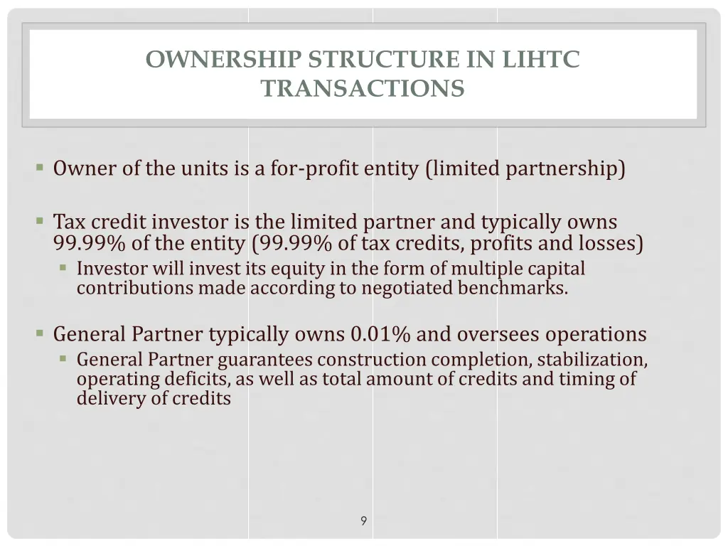 ownership structure in lihtc transactions