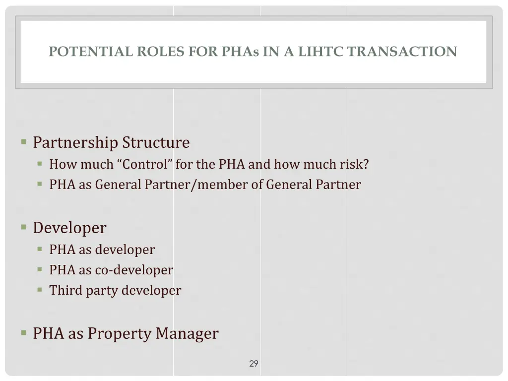 potential roles for phas in a lihtc transaction