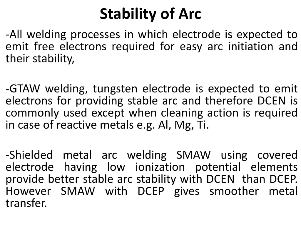 stability of arc