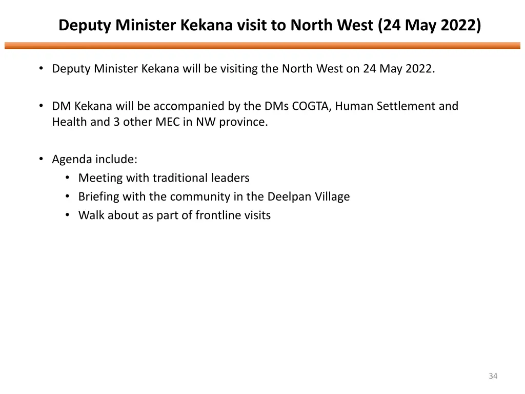 deputy minister kekana visit to north west