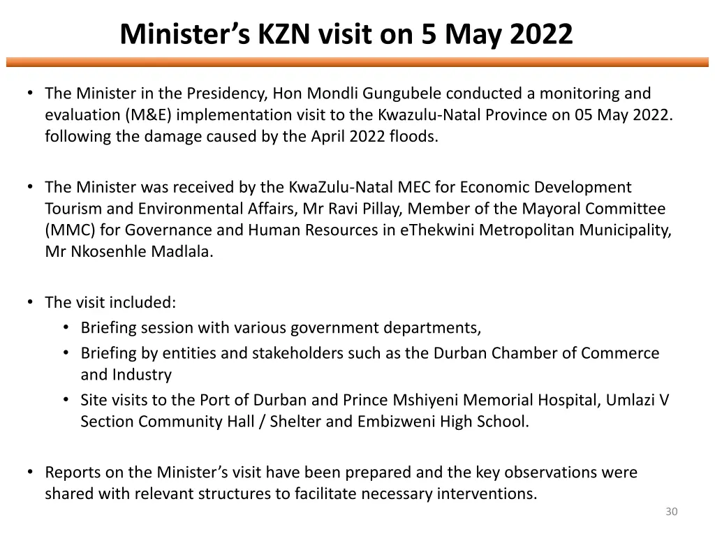 minister s kzn visit on 5 may 2022