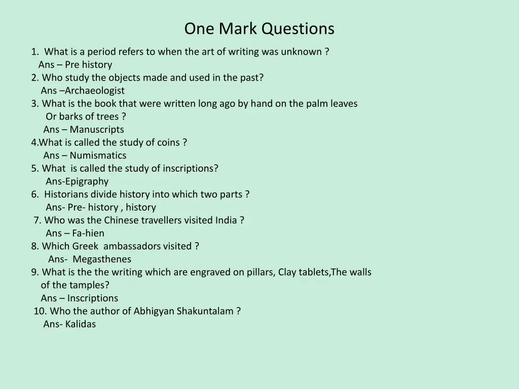 one mark questions