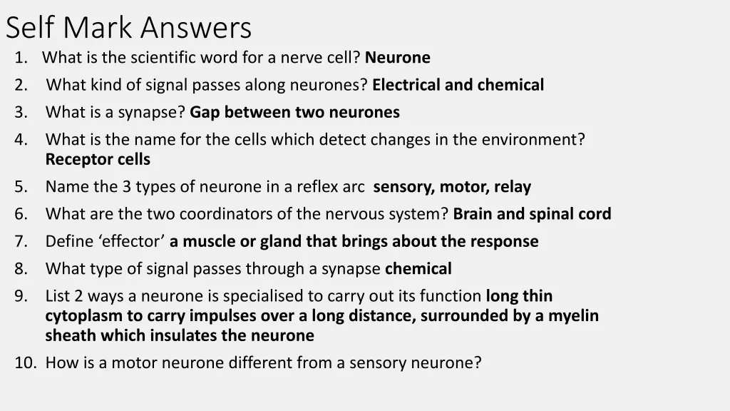 self mark answers 1 what is the scientific word