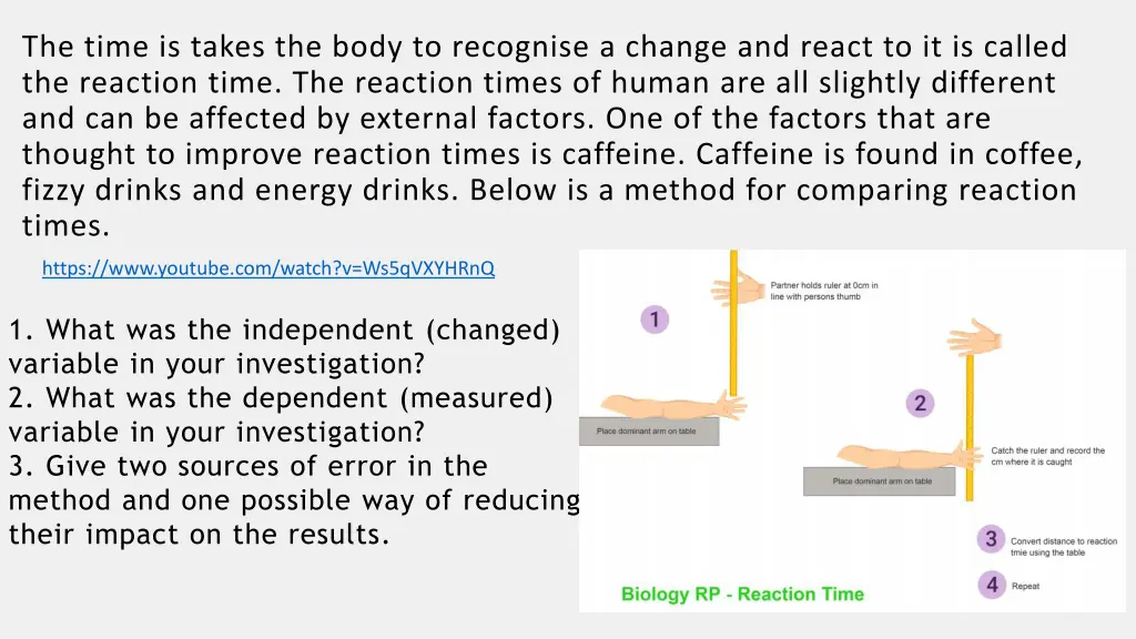 the time is takes the body to recognise a change