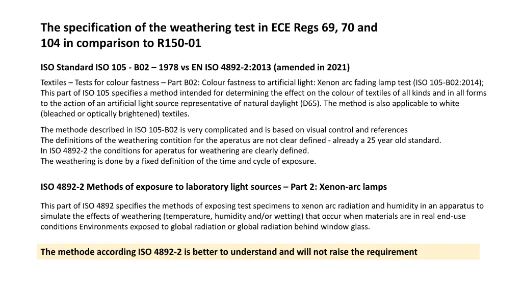 the specification of the weathering test