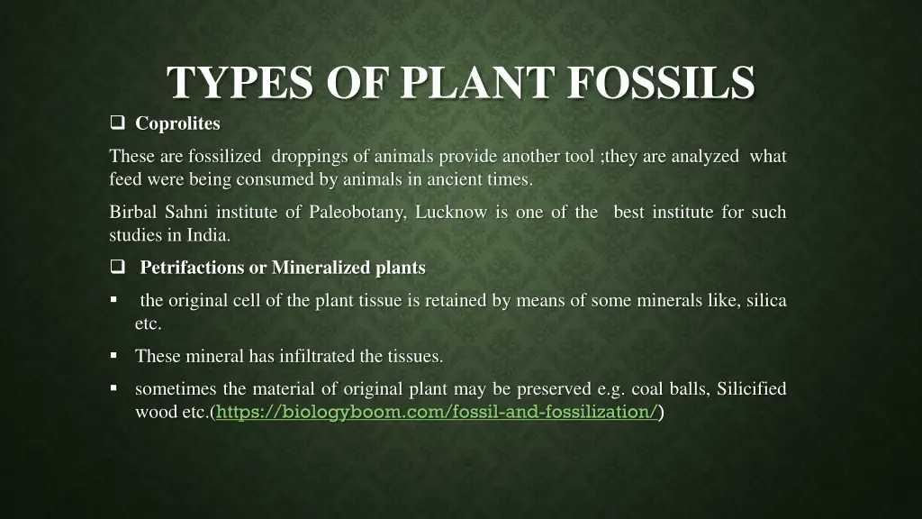 types of plant fossils coprolites