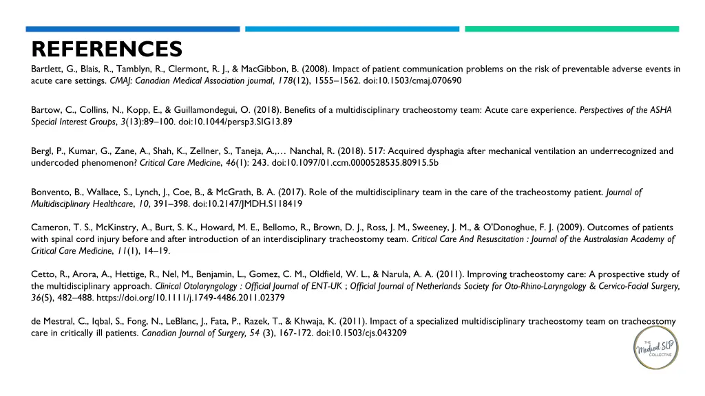 references bartlett g blais r tamblyn r clermont