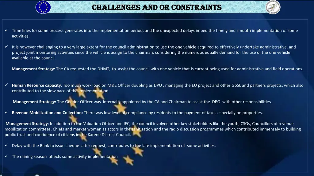 challenges and or constraints challenges