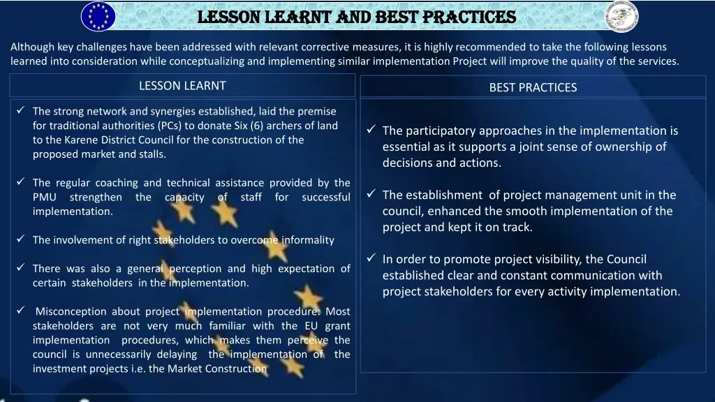 lesson learnt and best practices lesson learnt