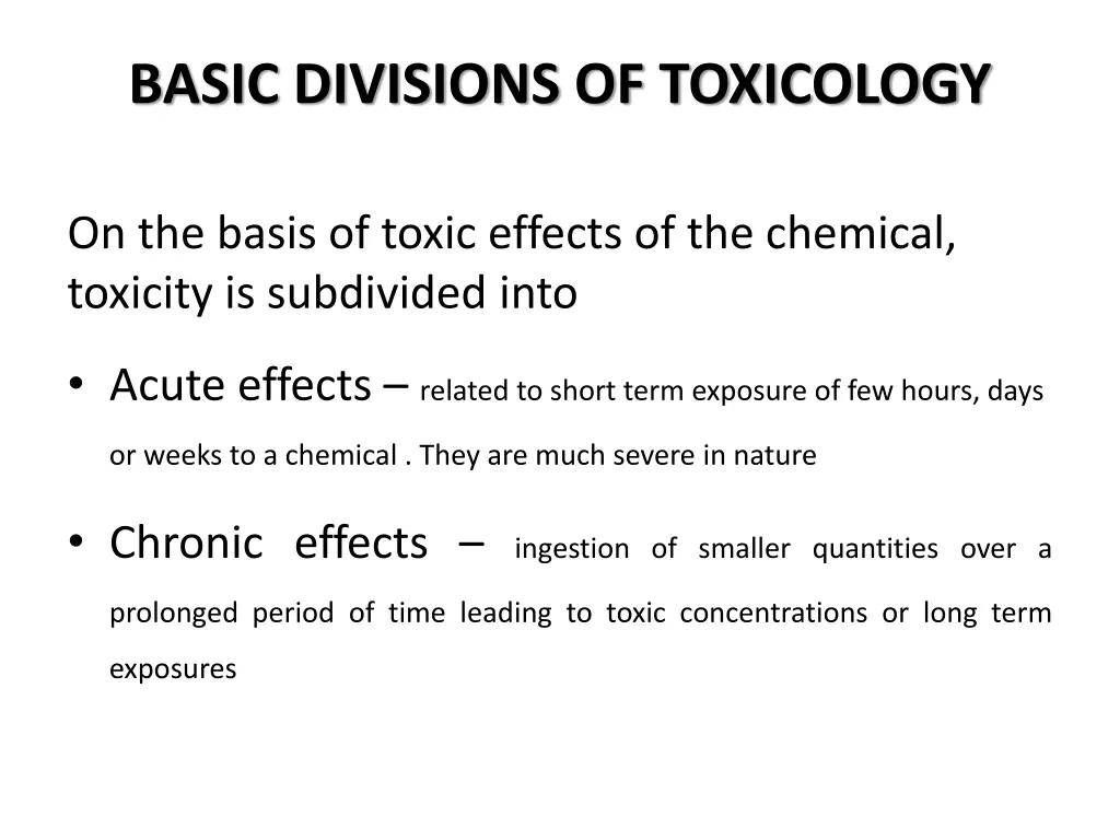 basic divisions of toxicology