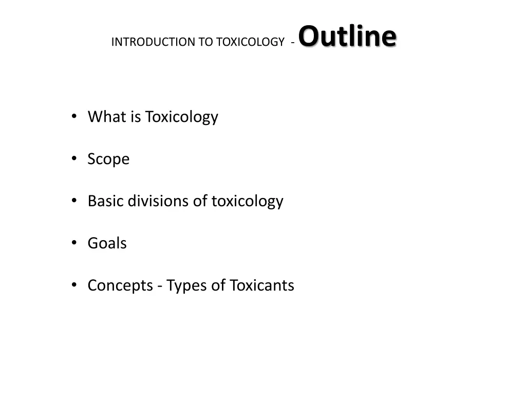 introduction to toxicology outline