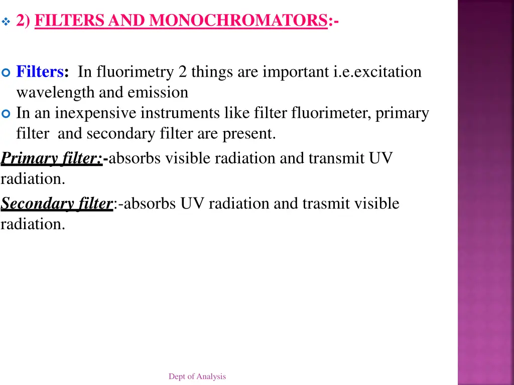 2 filters and monochromators