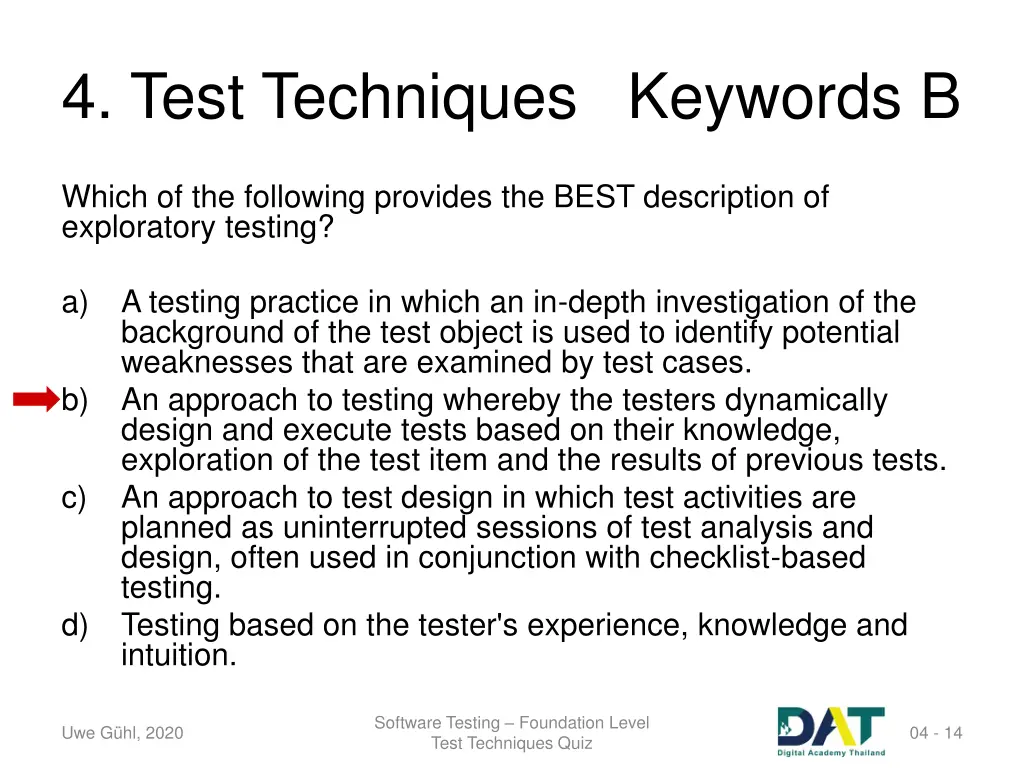 4 test techniques keywords b