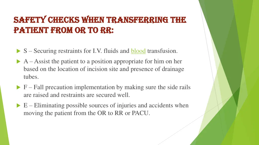 safety checks when transferring the safety checks