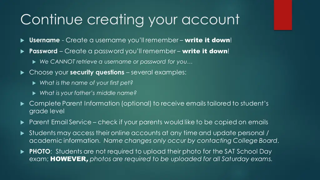 continue creating your account