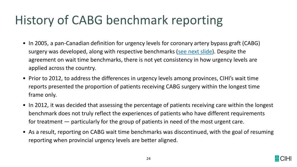 history of cabg benchmark reporting