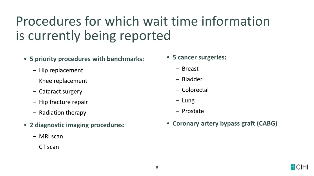 procedures for which wait time information