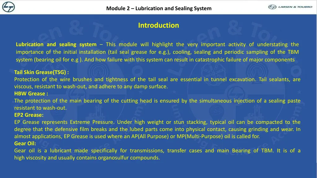 module 2 lubrication and sealing system