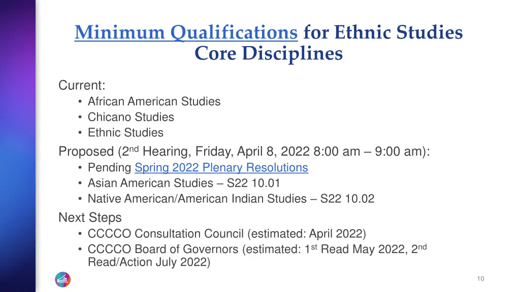 minimum qualifications for ethnic studies core