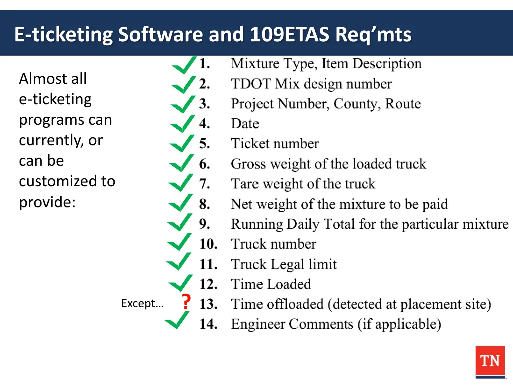 e ticketing software and 109etas req mts