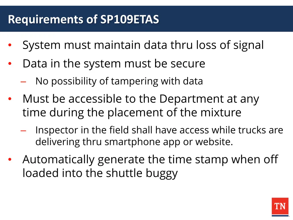 requirements of sp109etas 1