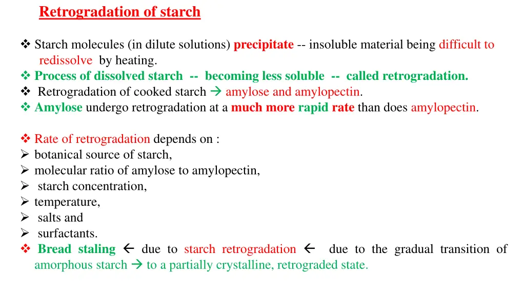 retrogradation of starch