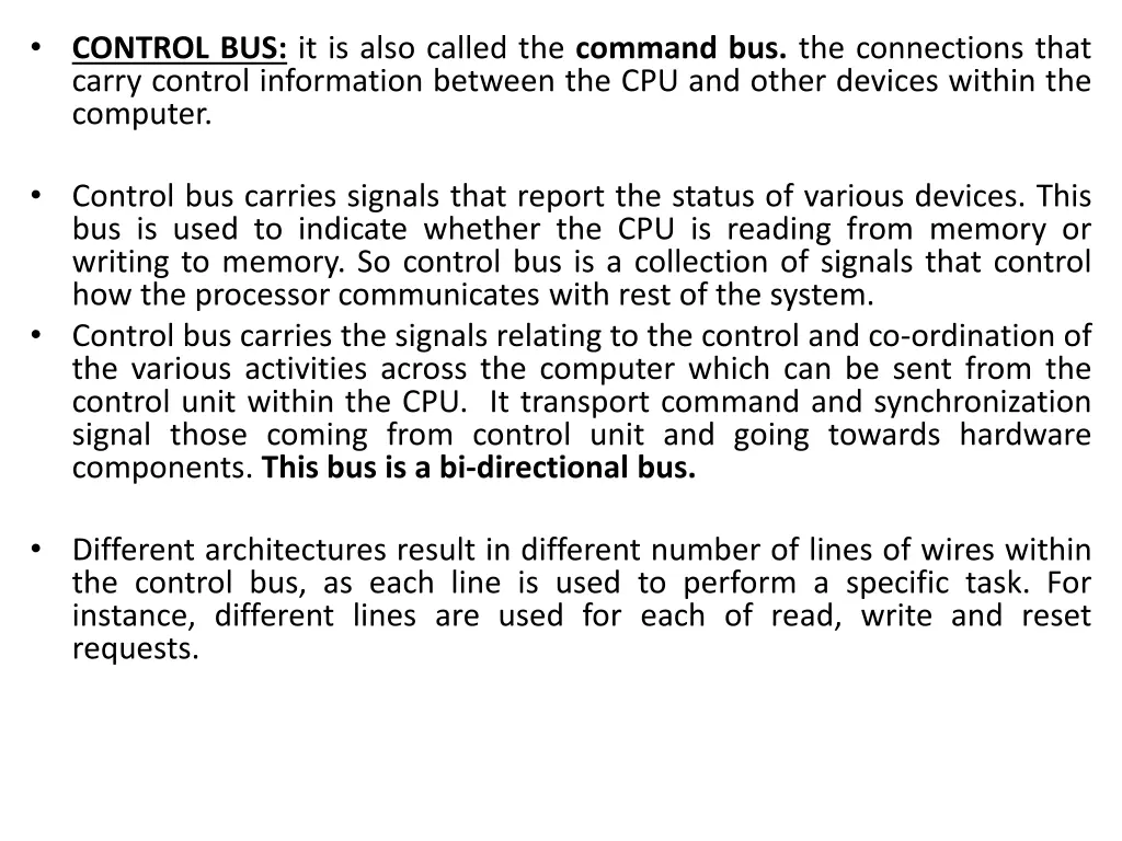 control bus it is also called the command