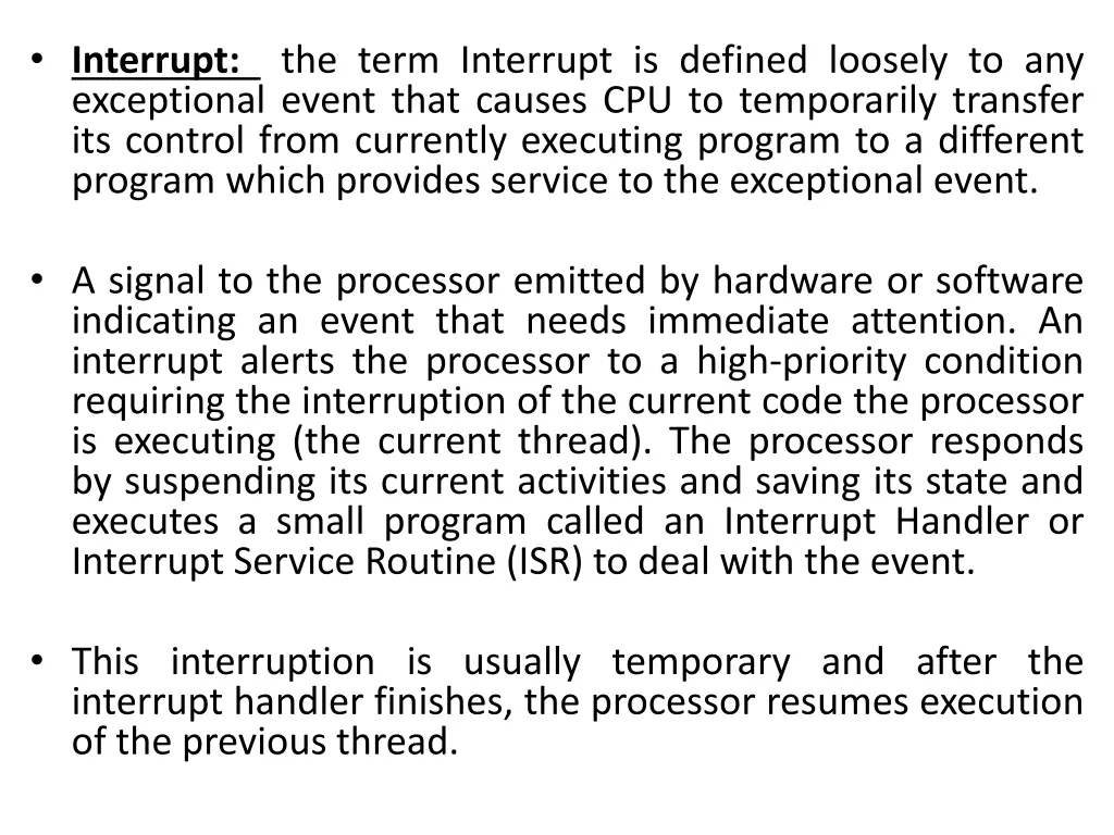 interrupt exceptional event that causes