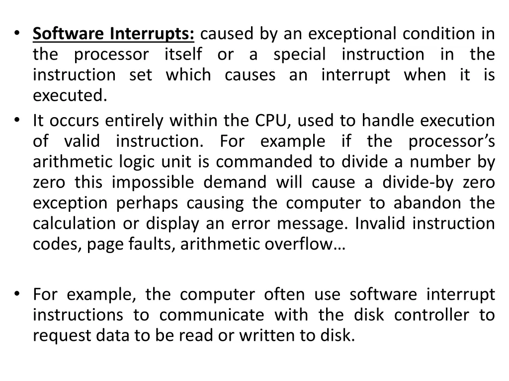 software interrupts caused by an exceptional