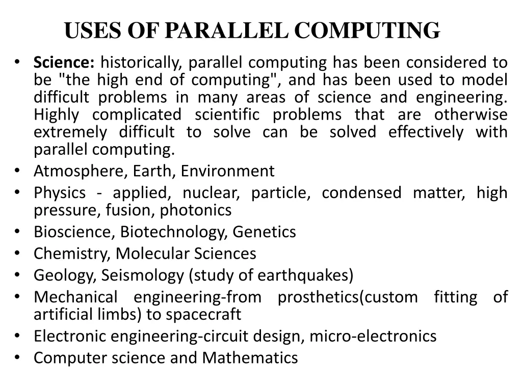 uses of parallel computing science historically