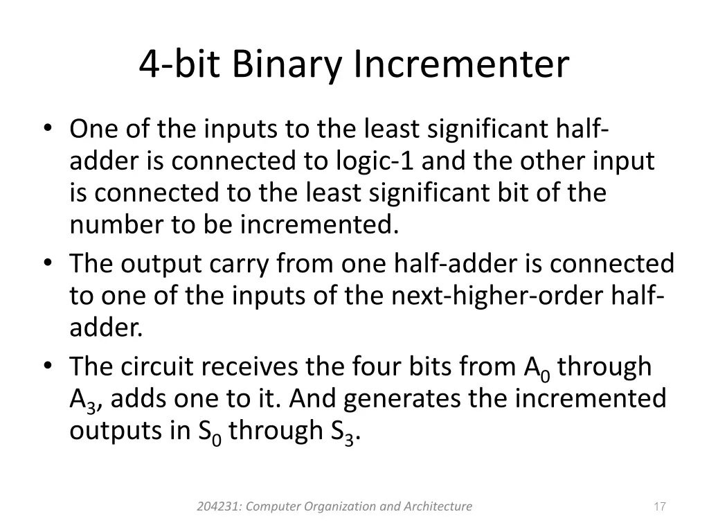 4 bit binary incrementer