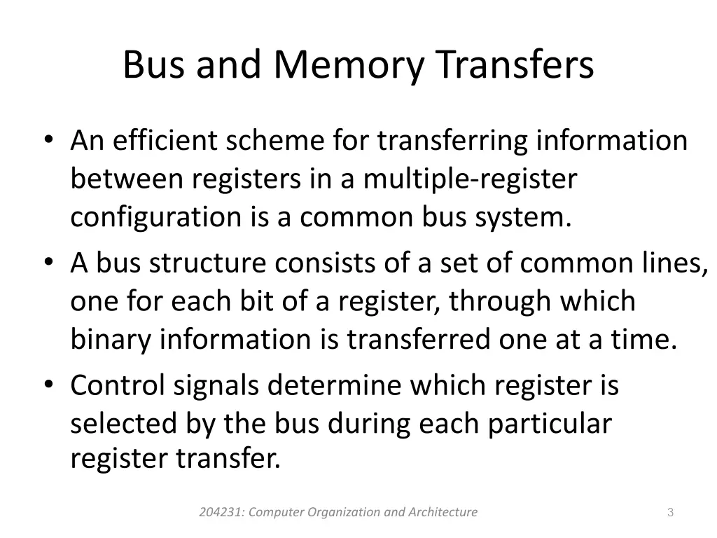 bus and memory transfers