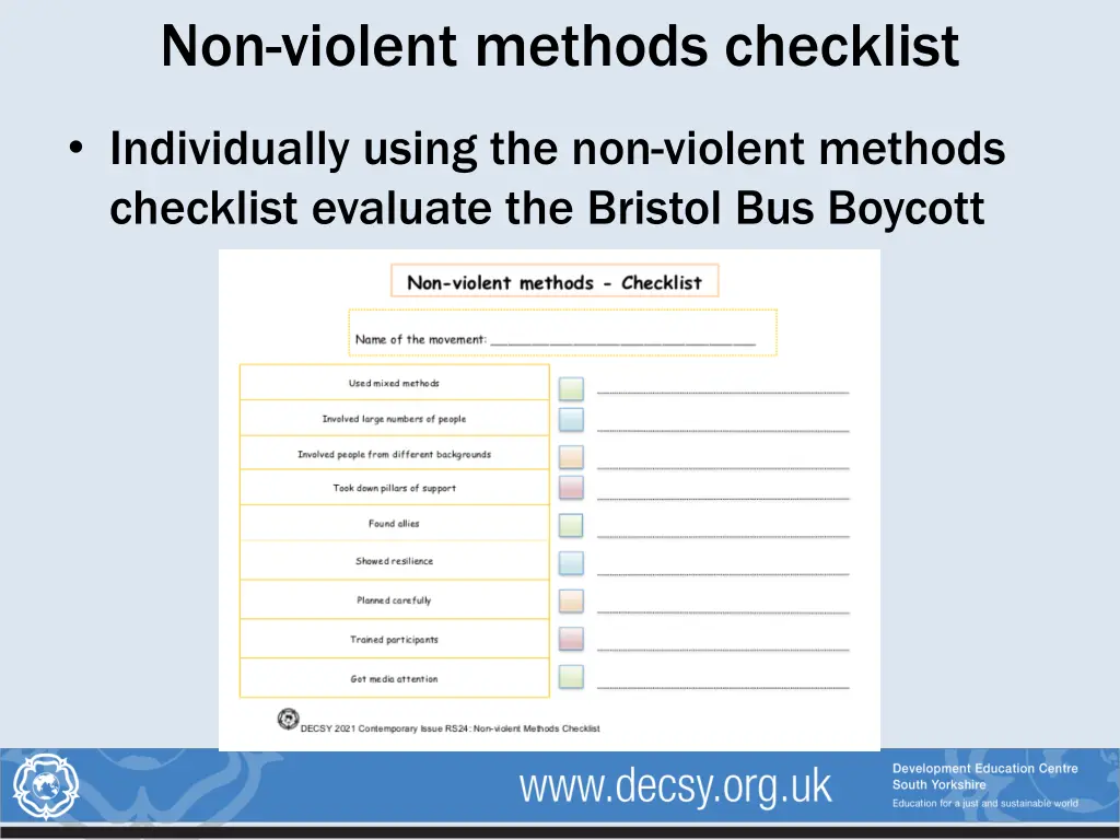 non violent methods checklist