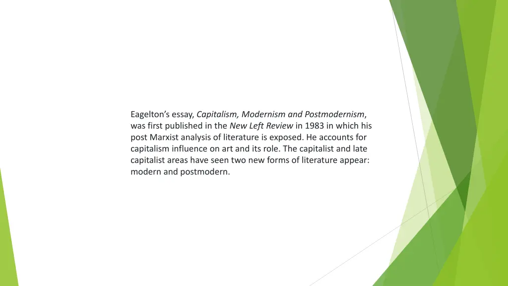 eagelton s essay capitalism modernism