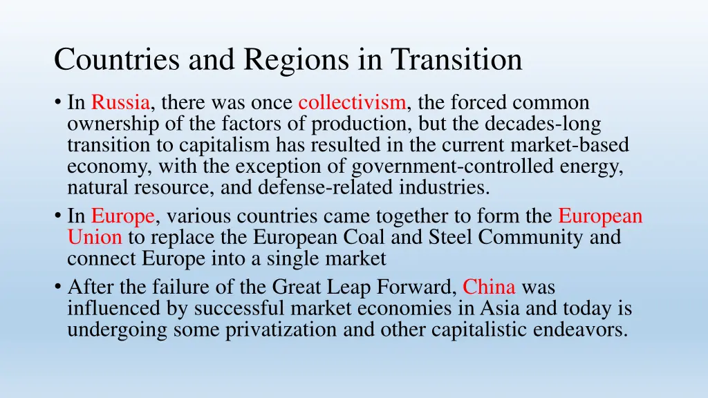 countries and regions in transition