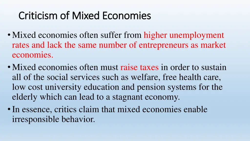 criticism of mixed economies criticism of mixed