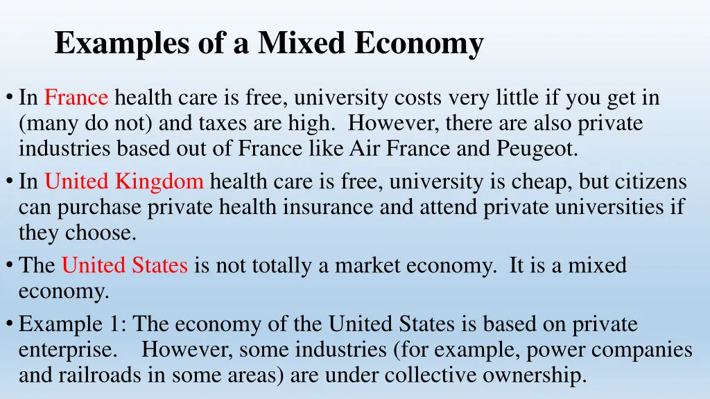 examples of a mixed economy