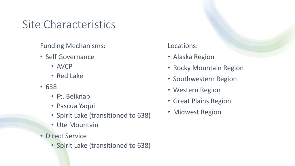 site characteristics