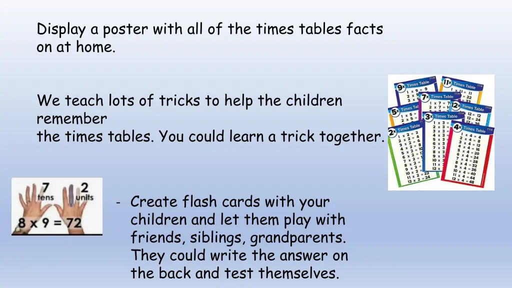 display a poster with all of the times tables