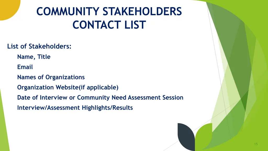 community stakeholders contact list