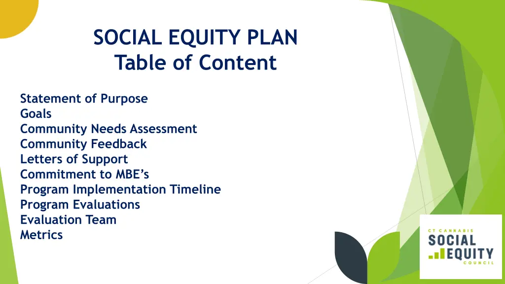 social equity plan table of content