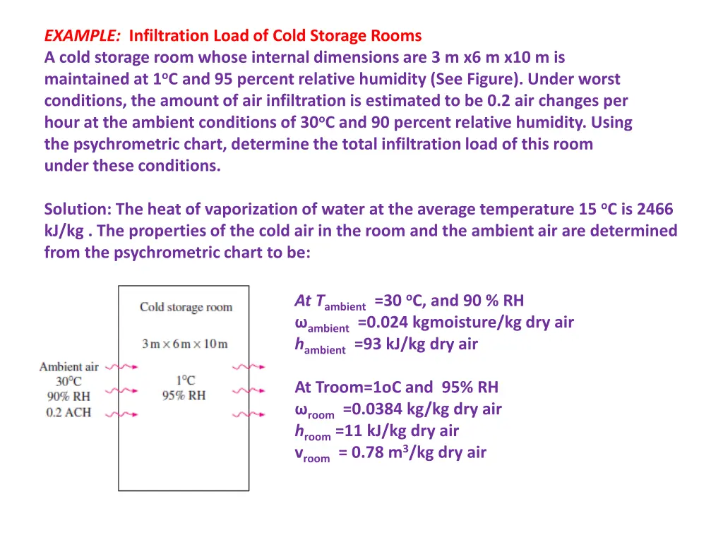 example infiltration load of cold storage rooms