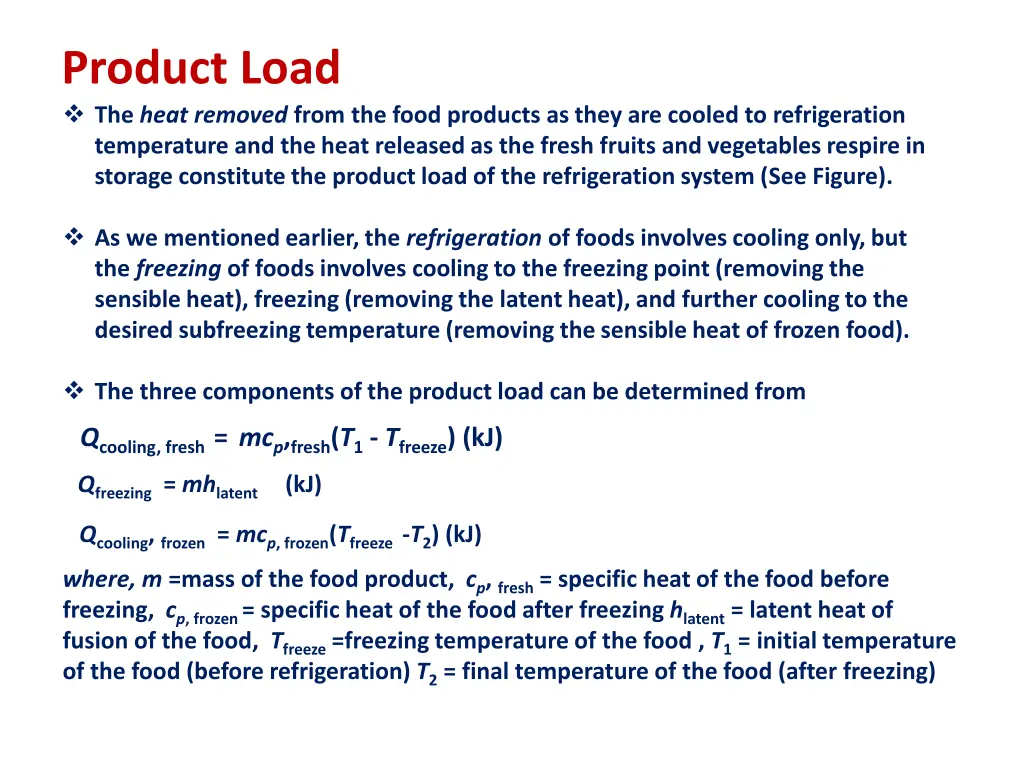 product load the heat removed from the food