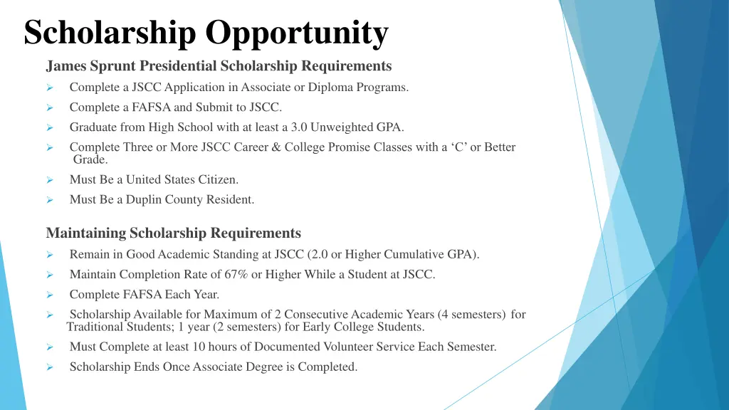 scholarship opportunity james sprunt presidential